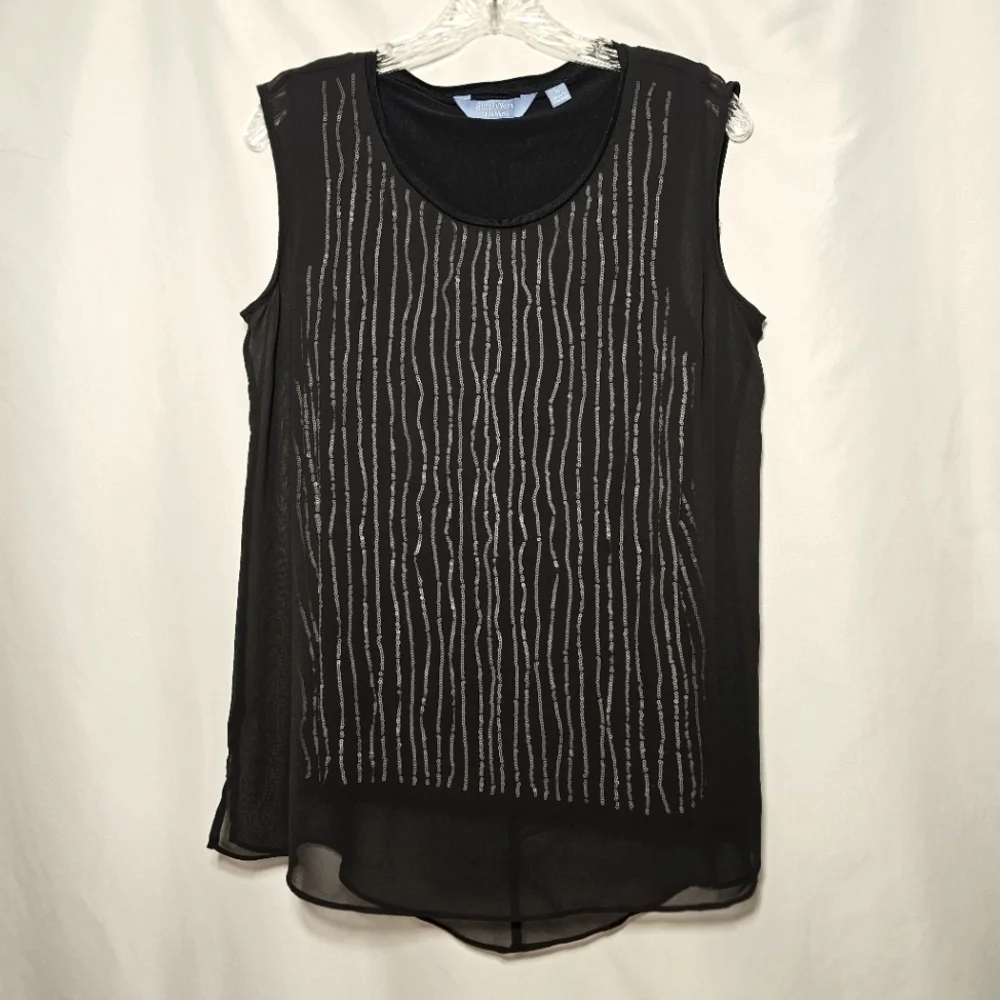 Simply Vera Vera Wang Womens Sheer Over Sequin Layer Sleeveless Top Blouse M - Picture 1 of 8
